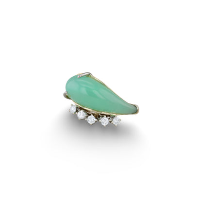 Goldring mit fünf Brillanten und Chrysopras