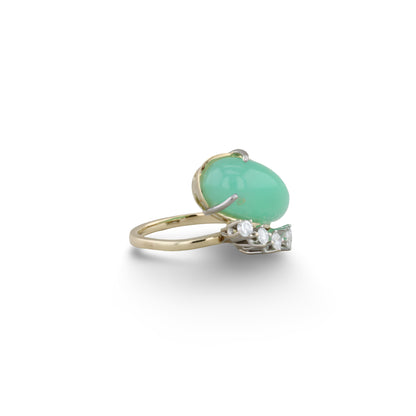 Goldring mit fünf Brillanten und Chrysopras