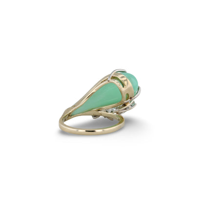 Goldring mit fünf Brillanten und Chrysopras