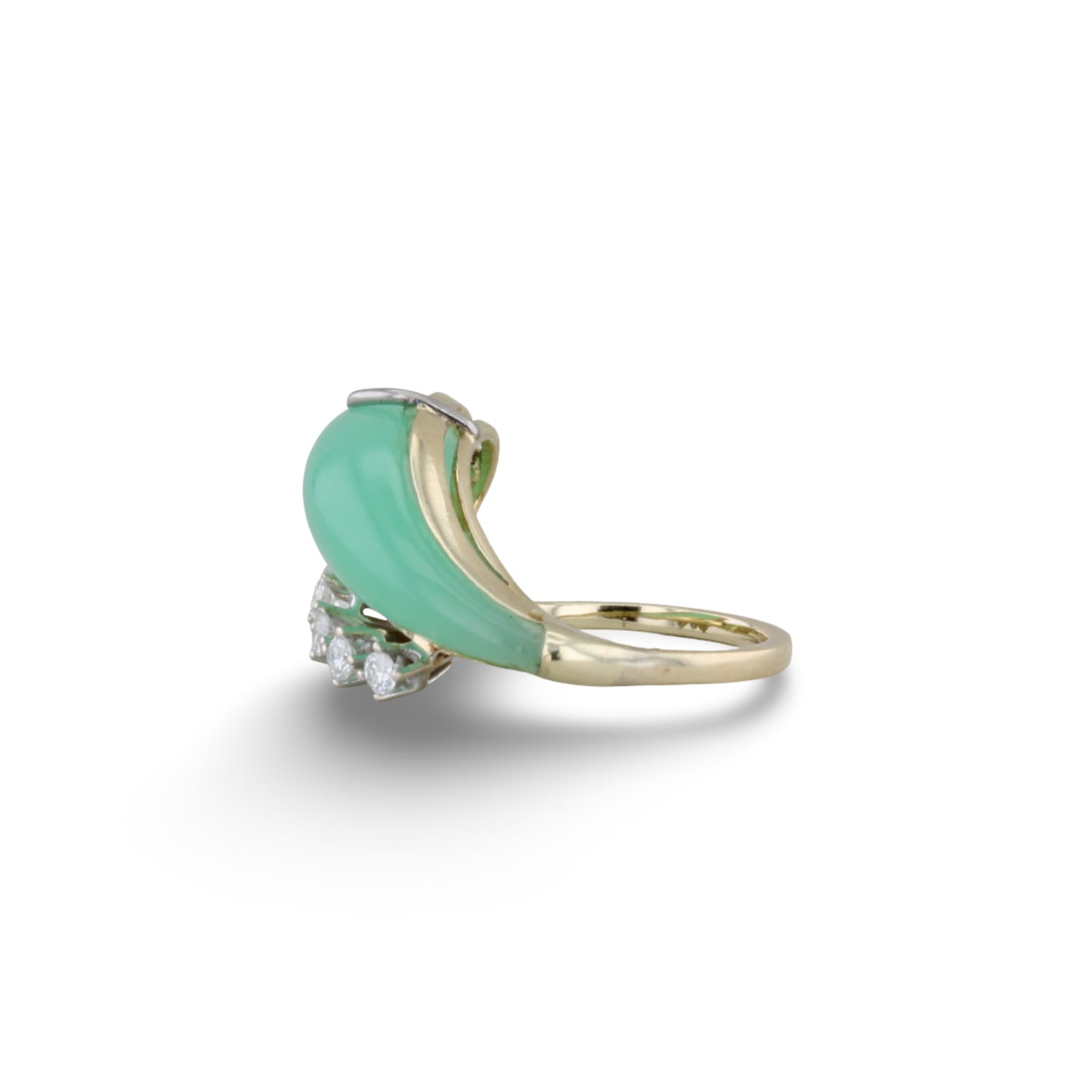 Goldring mit fünf Brillanten und Chrysopras