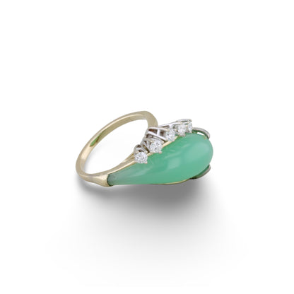Goldring mit fünf Brillanten und Chrysopras