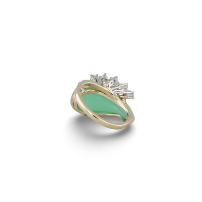Goldring mit fünf Brillanten und Chrysopras
