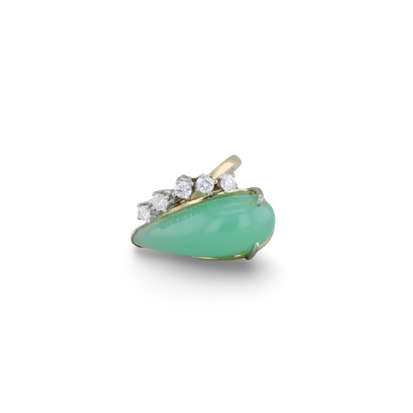 Goldring mit fünf Brillanten und Chrysopras