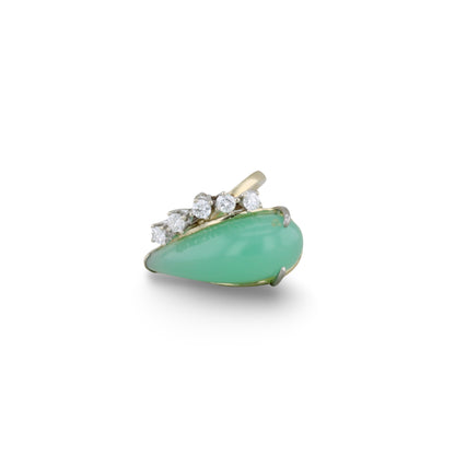 Goldring mit fünf Brillanten und Chrysopras