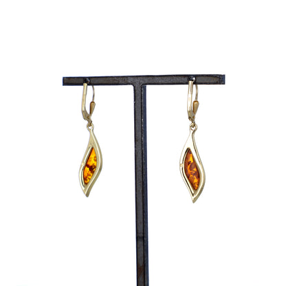 Gelbgold Ohrhänger mit Bernstein in geschwungener Form