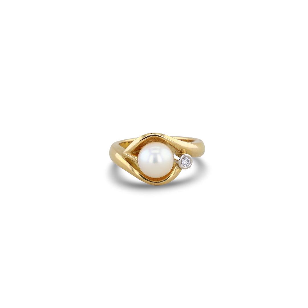 Gelbgold Ring mit Perle & Brillant