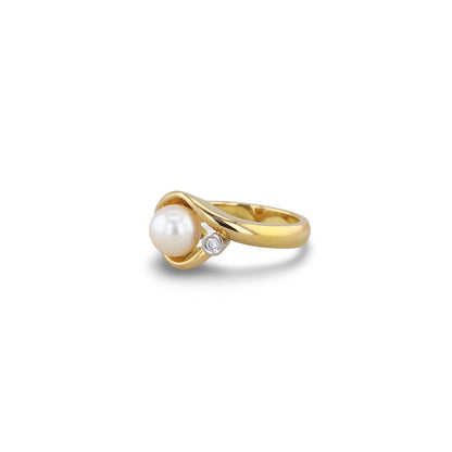 Gelbgold Ring mit Perle & Brillant