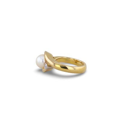 Gelbgold Ring mit Perle & Brillant