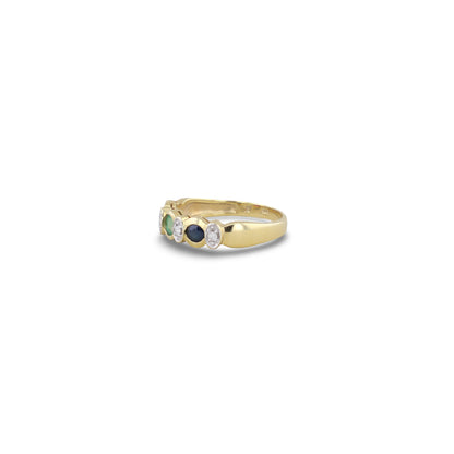 Gelbgold-Ring besetzt mit Rubin, Smaragd, Saphir & 4 Brillanten