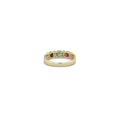 Gelbgold-Ring besetzt mit Rubin, Smaragd, Saphir & 4 Brillanten