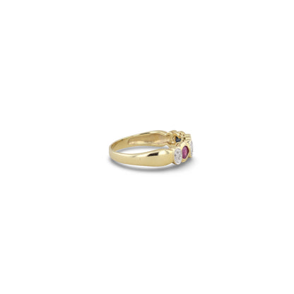 Gelbgold-Ring besetzt mit Rubin, Smaragd, Saphir & 4 Brillanten