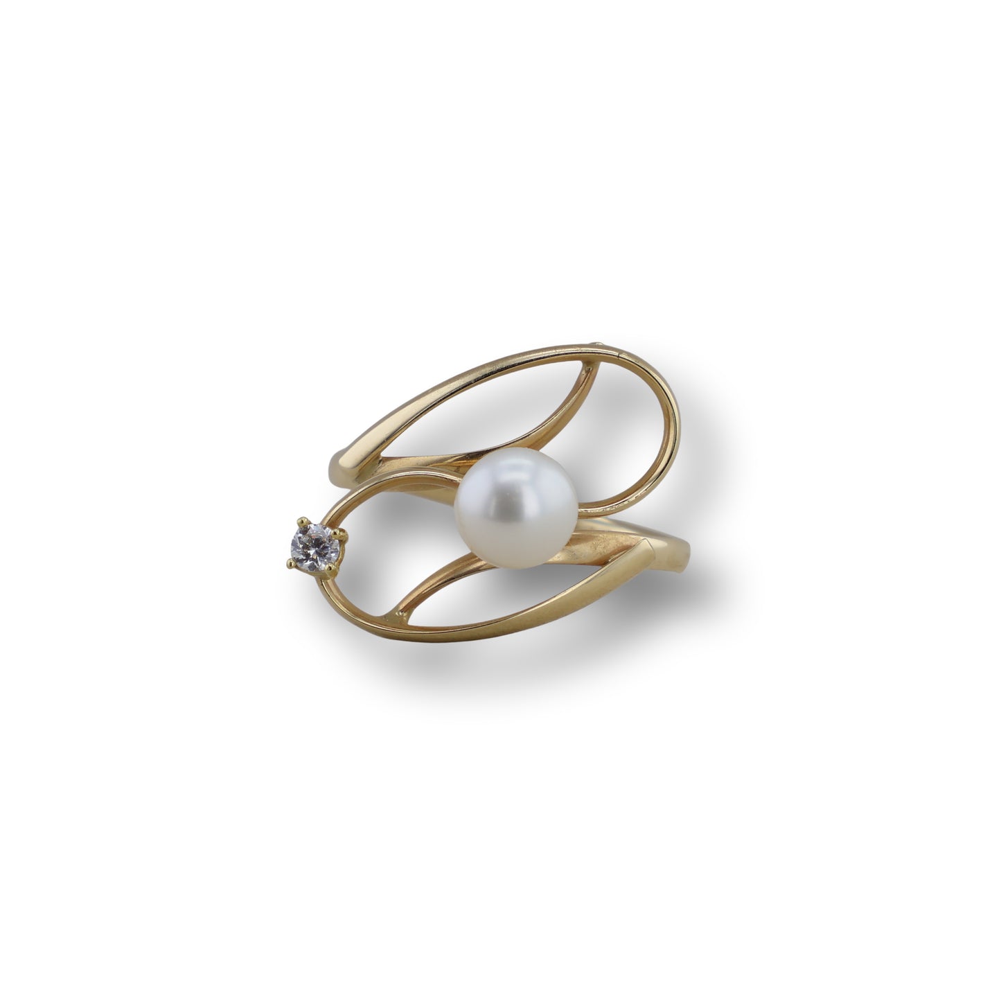 Gelbgold Ring mit Zuchtperle und einem Brillant