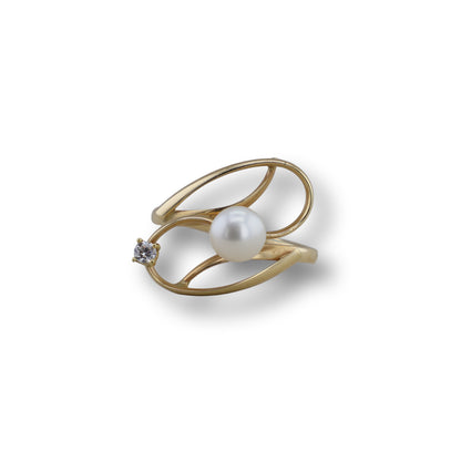 Gelbgold Ring mit Zuchtperle und einem Brillant